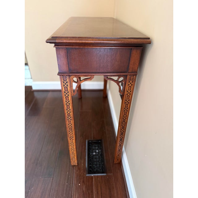 Vintage Hickory Chair Co. Chippendale Burl Mahogany Console Table - James River Collection For Sale In Baltimore - Image 6 of 8
