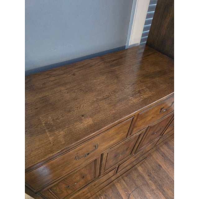 1970s Henredon Mid-Century Modern Campaign Style Highboy Dresser Chest Double Door For Sale - Image 5 of 7