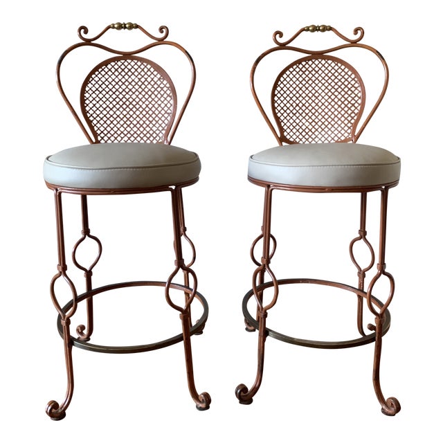 French Wrought Iron Bar Stools - A Pair | Chairish