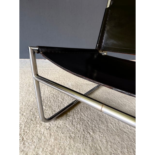 Mid-Century Modern Minimalist Leather Lounge Chair, France, 1970s For Sale - Image 16 of 18