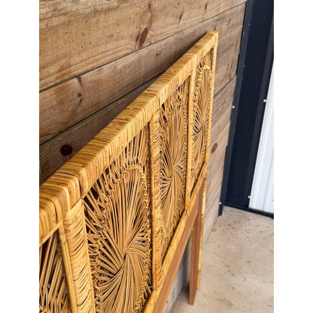 Vintage Boho Coastal King-Size Sunburst Rattan Headboard For Sale - Image 11 of 12