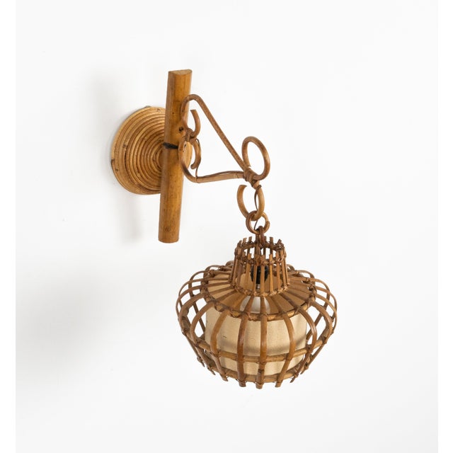 Mid-Century Modern Rattan and Bamboo Sconce Lantern, Italy, 1960s For Sale - Image 9 of 11