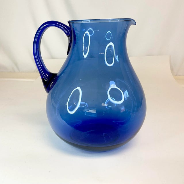 1980s Vintage Art Deco Boho Chic Cobalt Pitcher For Sale - Image 6 of 7