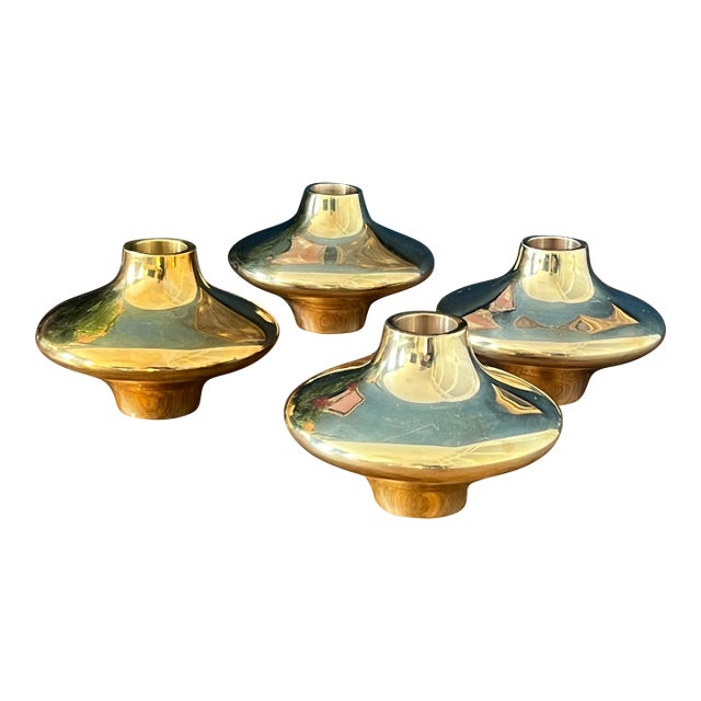Hein Studio Solid Brass Candle Holders Set of 4, Scandinavian Modern Candlesticks For Sale