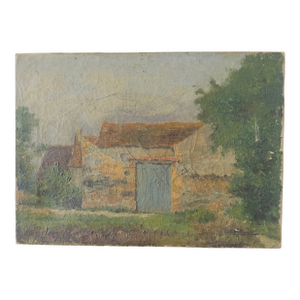 19th Century French Oil Painting of Barn