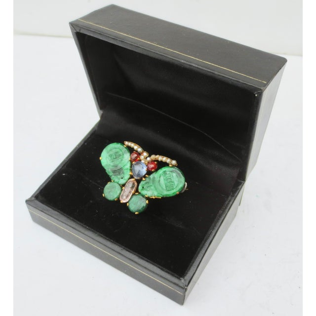 20kt gold Pin. Chinese circa 40s jewelry constructed from antique Chinese elements, Jade elements form the wings, and...