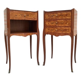 Pair of French Louis XV Style Marquetry Bedside Tables, 20th Century For Sale