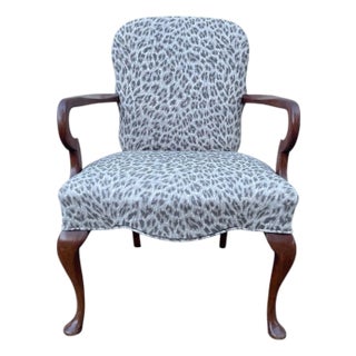 Vintage Queen Anne Accent Arm Chair W/ Leopard Upholstery For Sale