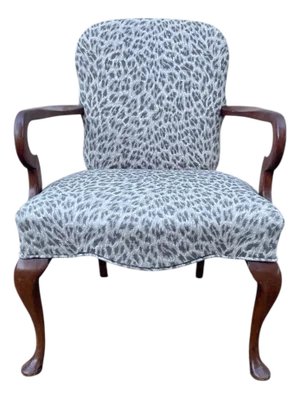 Vintage Queen Anne Accent Arm Chair W/ Leopard Upholstery
