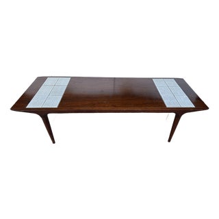 1950’s American Mod Century Modern Walnut Coffee Table With Atomic Tile Inserts For Sale