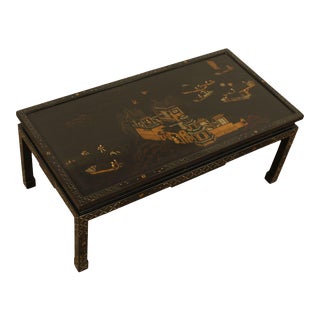 Chinese Chinoiserie Black Lacquered Coffee Table For Sale