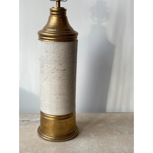 Large Creme and Gold Ceramic Table Lamp by Bitossi for Bergboms For Sale - Image 6 of 9