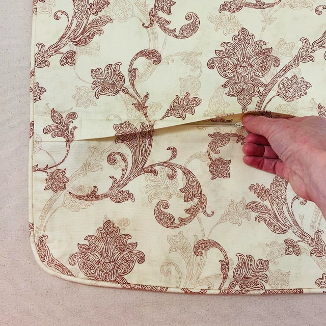 Designer P Kaufmann Waverly Red & Cream Jacobean Leaf Paisley Scroll Pillow Covers- Pair For Sale - Image 4 of 5