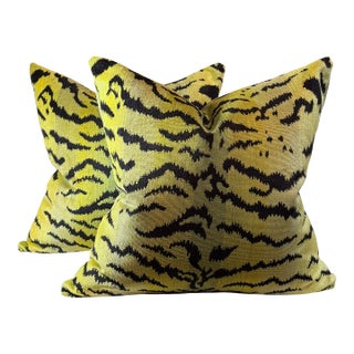 Green Scalamandré Tiger Pillows- A Pair For Sale