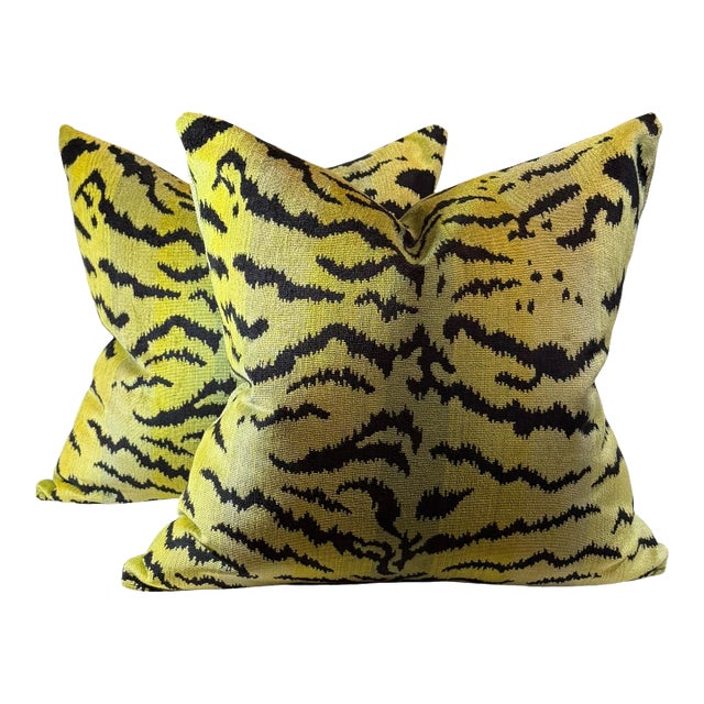 Green Scalamandré Tiger Pillows- A Pair For Sale