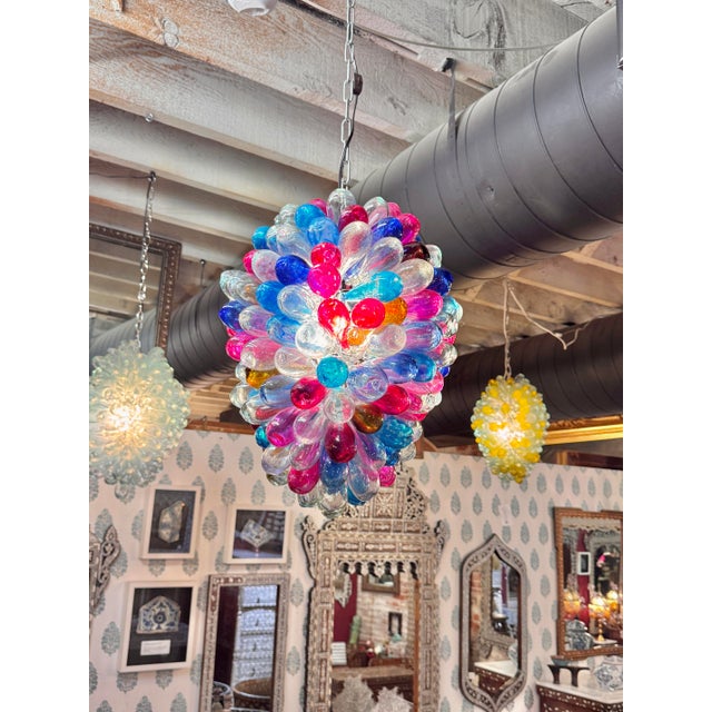 Transparent 1990s Hand-Blown Multicolor Glass Pendant Light For Sale - Image 8 of 12
