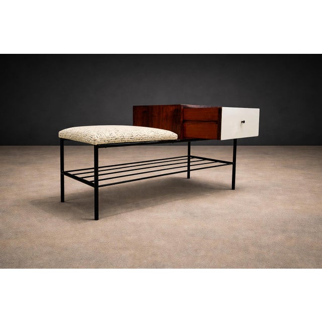 Mid-Century Modern Phone Bench in Rosewood, Fabric & Metal, Geraldo De Barros, 1950s For Sale - Image 3 of 12