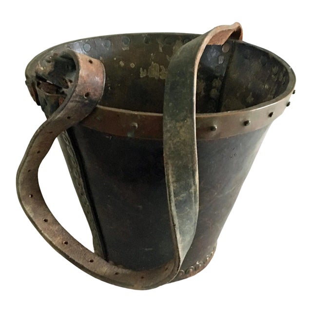 English Leather and Copper Fire Bucket For Sale