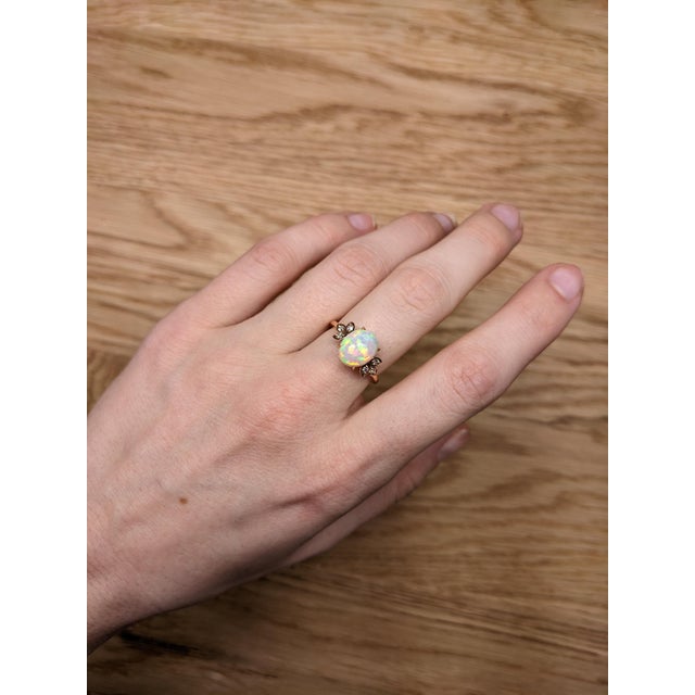 2.3ct Opal Ring With Earth Mined Diamond Accents: Solid 14k Gold, Size 6.75 For Sale - Image 4 of 10