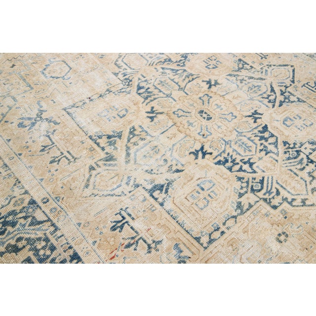 Beige Antique Persian Heriz Shabby Chic Handmade Wool Rug For Sale - Image 9 of 11