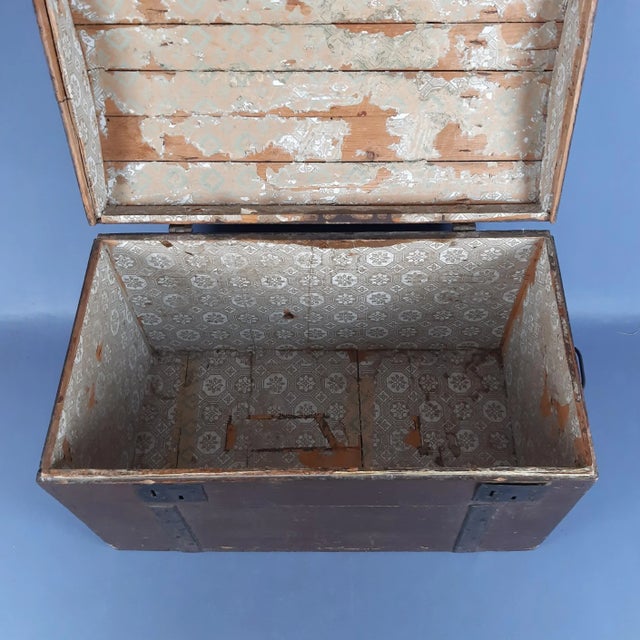 Brown Vintage Industrial Wooden Iron Trunk, 1920s For Sale - Image 8 of 13