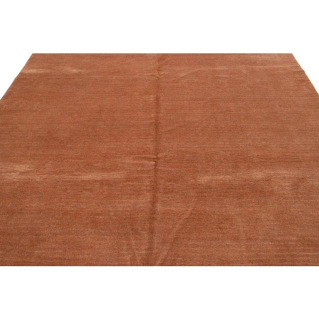 Copper 8 X 8 Modern Tibetan Wool & Silk Rug in Pale Cooper Color With Striped Design For Sale - Image 8 of 9