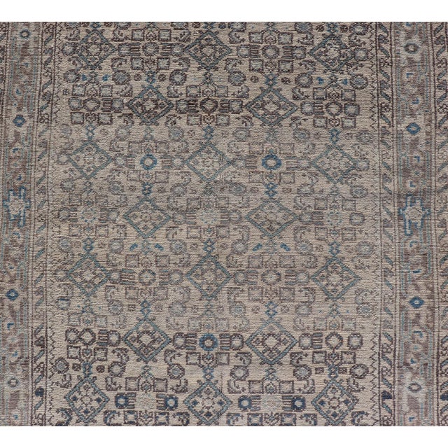 Vintage Persian Hamadan Runner in Blue, Ivory, and Brown 3'7 X 9'8 For Sale - Image 4 of 8