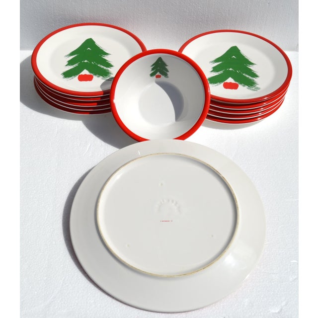 Set 12 Pfaltzgraff Marimekko Oy Christmas Tree Red Band Design Dinnerware Late 20th Century For Sale - Image 11 of 16