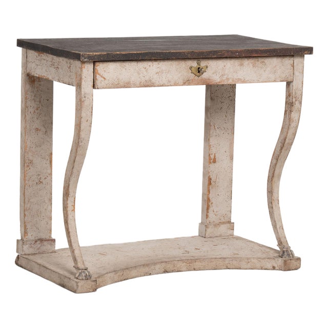 19th Century Swedish Gustavian Gray and Black Painted Console Table With Drawer For Sale