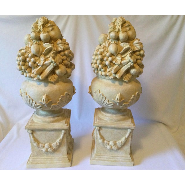 Plastic Vintage French Anduze Style Vases With Fruit Sculptures/Topiary, a Pair For Sale - Image 7 of 18