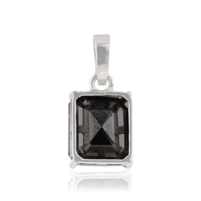 Metal Modernist 2.69ct Emerald-Cut Black Diamond Solitaire Pendant in 14k White Gold For Sale - Image 7 of 13