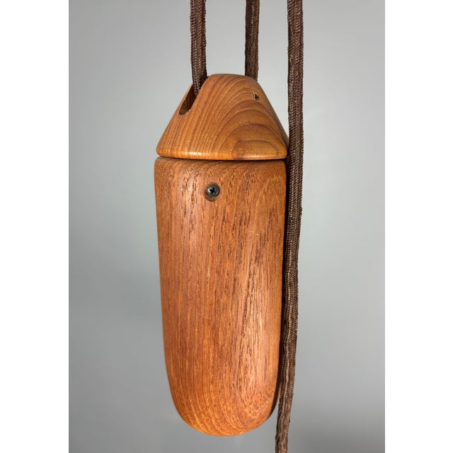 Teak and Linen Umbrella Pendant Lamp attributed to Domus, 1970s For Sale - Image 13 of 15