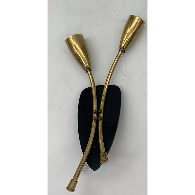 Pair of vintage design applique about 1950 years. Each lamp has an E14 attack Brass structures; The black base is in...