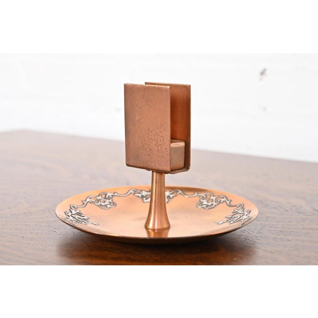 A gorgeous antique Arts & Crafts or Art Deco period sterling silver on bronze ashtray with match box holder By Heintz Art...