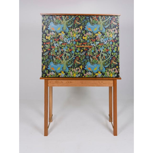 Beautiful Ivy Cabinet, Cherry, Brass, Josef Frank 'Paradiset' Wallpaper For Sale - Image 11 of 12