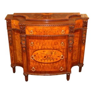 1920s Inlaid Herman Miller Walnut Carved Chest of Drawers