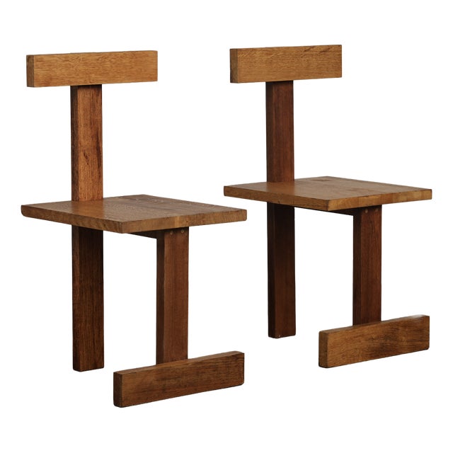 Vintage T-Back Chairs in Oak, 1960s, Set of 2 For Sale