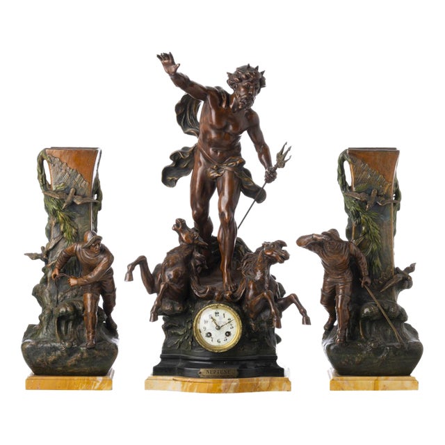 Neptuno Trim Table Clock from Louis & François Moreau, Set of 3 For Sale