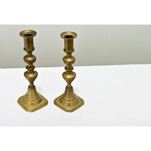 French Vintage Brass Candlesticks - A Pair For Sale - Image 4 of 5