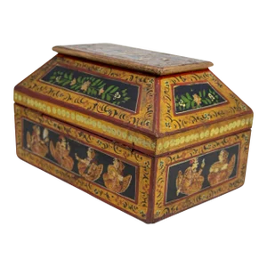Anglo Raj Hand Painted Jewellery Wood Box 1920s