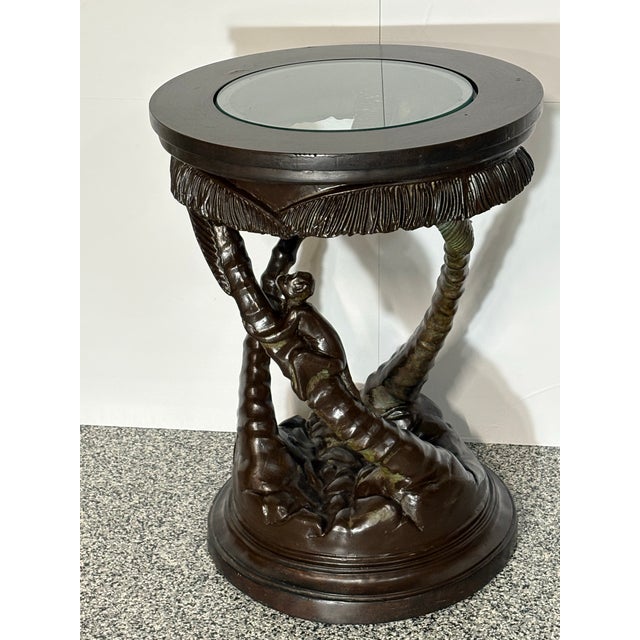 Vintage Hollywood Regency Tropical Palm Tree and Monkey Accent Table For Sale - Image 4 of 4