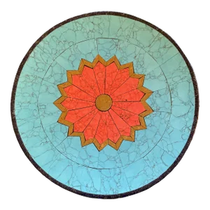 Vintage Modern Turquoise and Red Magnesite Mosaic Bowl With Sunburst Pattern