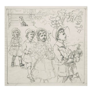 1890s George Tobin Drawing of Children Going to a Party For Sale
