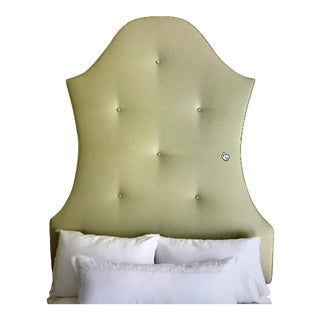 Upholstered Tufted Green Double Headboard For Sale