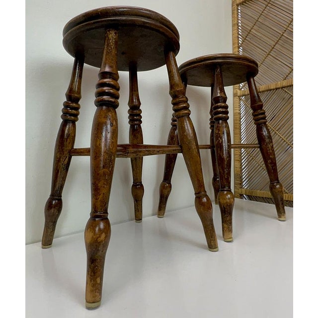 Set of Antique Victorian Elm Wood Farmhouse Stools, 1890s For Sale - Image 3 of 18