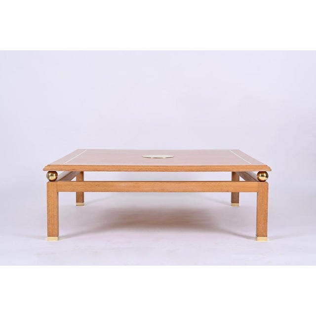 Wood Coffee Table in Oak and Brass by Tommaso Barbi, Italy, 1970s For Sale - Image 7 of 18