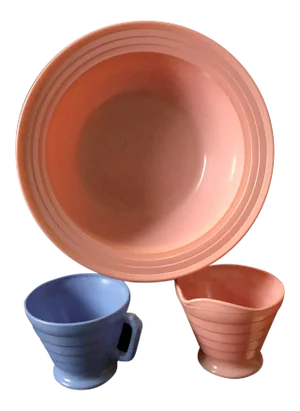 Vintage Moderntone Painted Glass Sugar, Creamer & Bowl - Set of 3