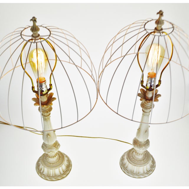 Vintage Metal Candlestick Table Lamps With Metal Cage lamp ...