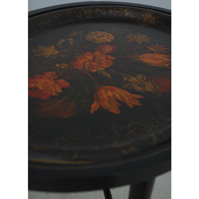 Vintage Black and Gold Toleware Tray Top Table For Sale - Image 4 of 16