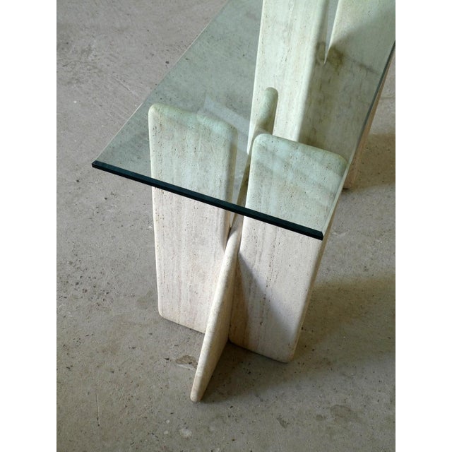 Brutalist Glass & Travertine Console, 1980s For Sale - Image 3 of 13